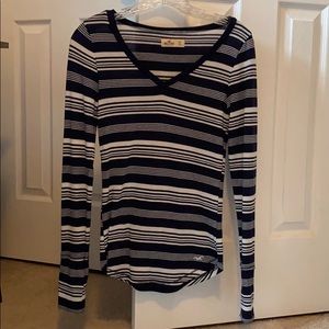 Striped navy blue and white long sleeve shirt